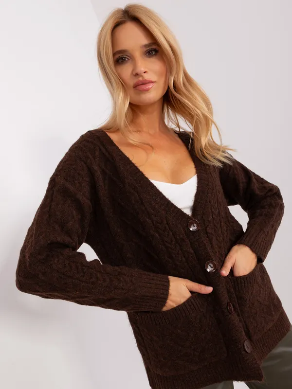 Khaki sweter dzianinowy na guziki
