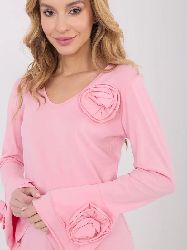 Bluzka z długim rękawem i aplikacjami róż