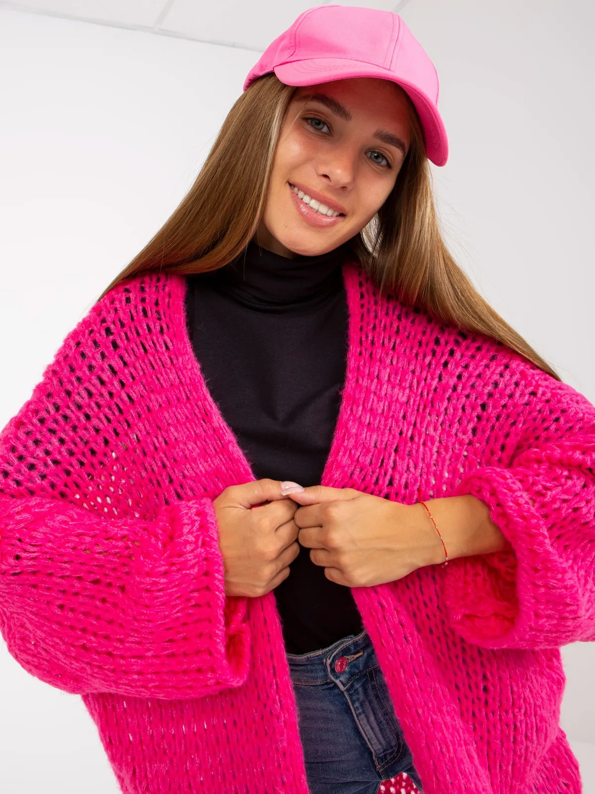Brązowy dzianinowy kardigan oversize OCH BELLA - zdjęcie 6