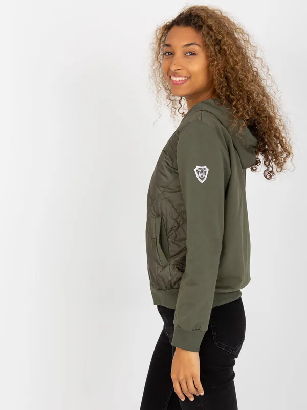Khaki pikowana bluza bomberka z kapturem RUE PARIS