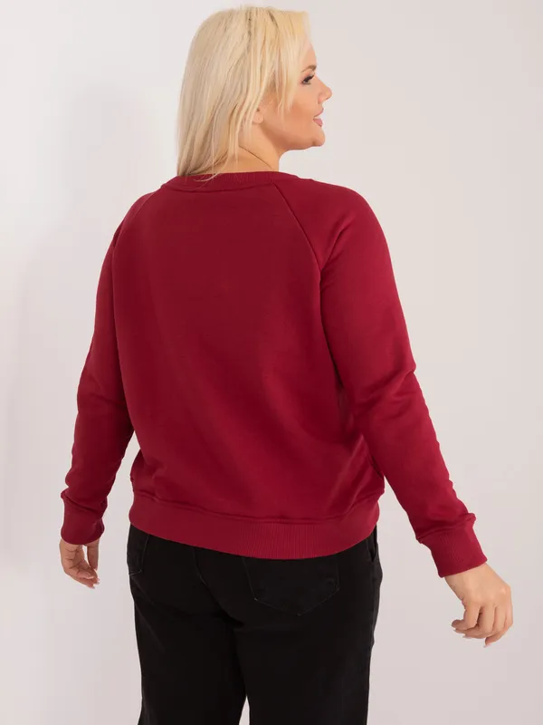 Bordowa bluza plus size bez kaptura - widok 2