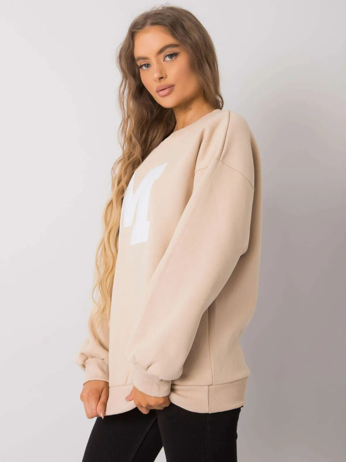 Beżowa bluza bez kaptura - zdjęcie 4