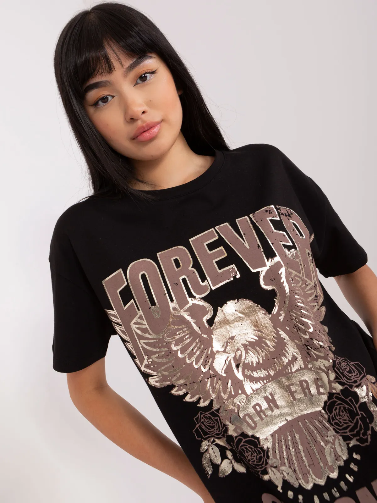 Ecru bawełniany t-shirt z nadrukiem OCH BELLA - zdjęcie 3