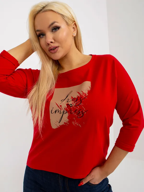 Ecru bluzka plus size z nadrukiem i rękawem 3/4