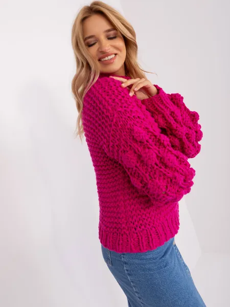 Fioletowy sweter oversize z bufiastym rękawem