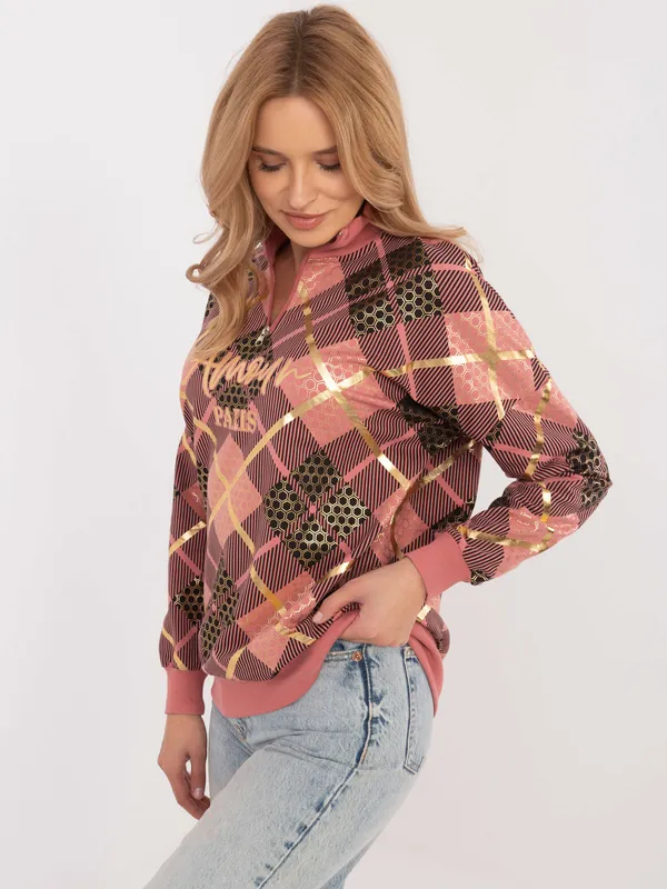 Bluza z krótkim zamkiem i geometrycznym wzorem