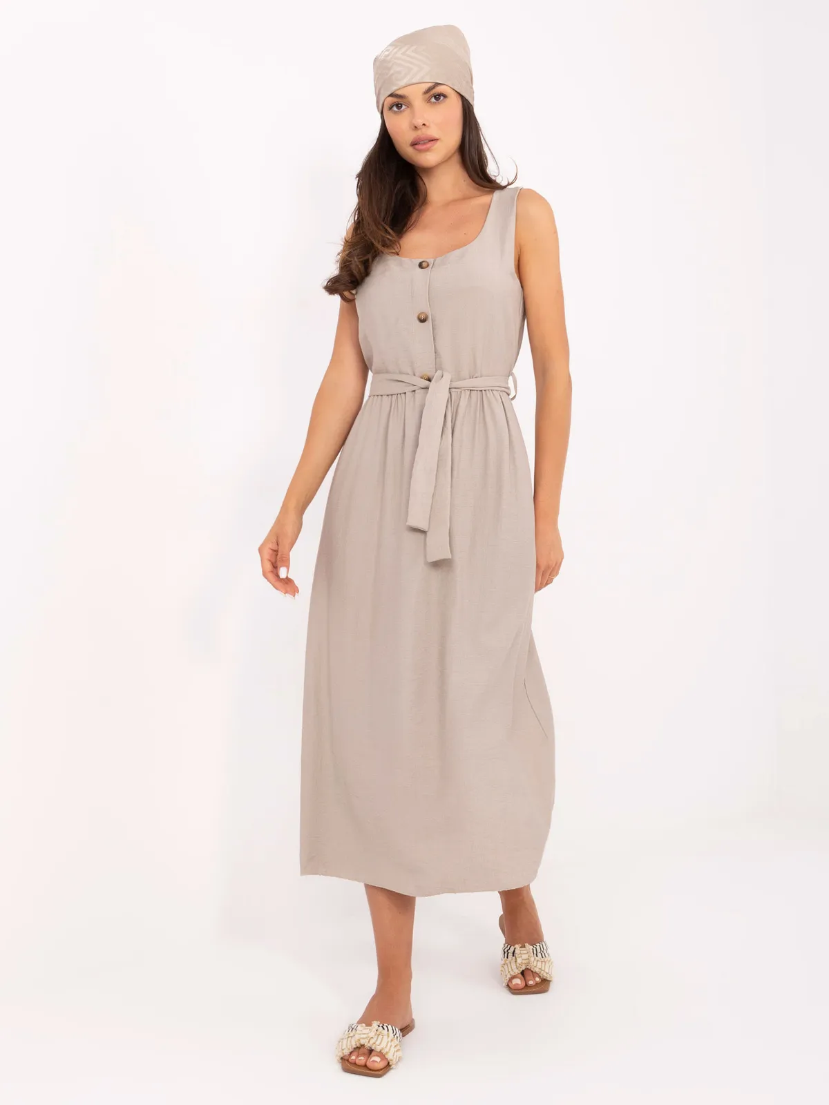 Sukienka midi o kroju z wiązaniem w talii - zdjęcie 1