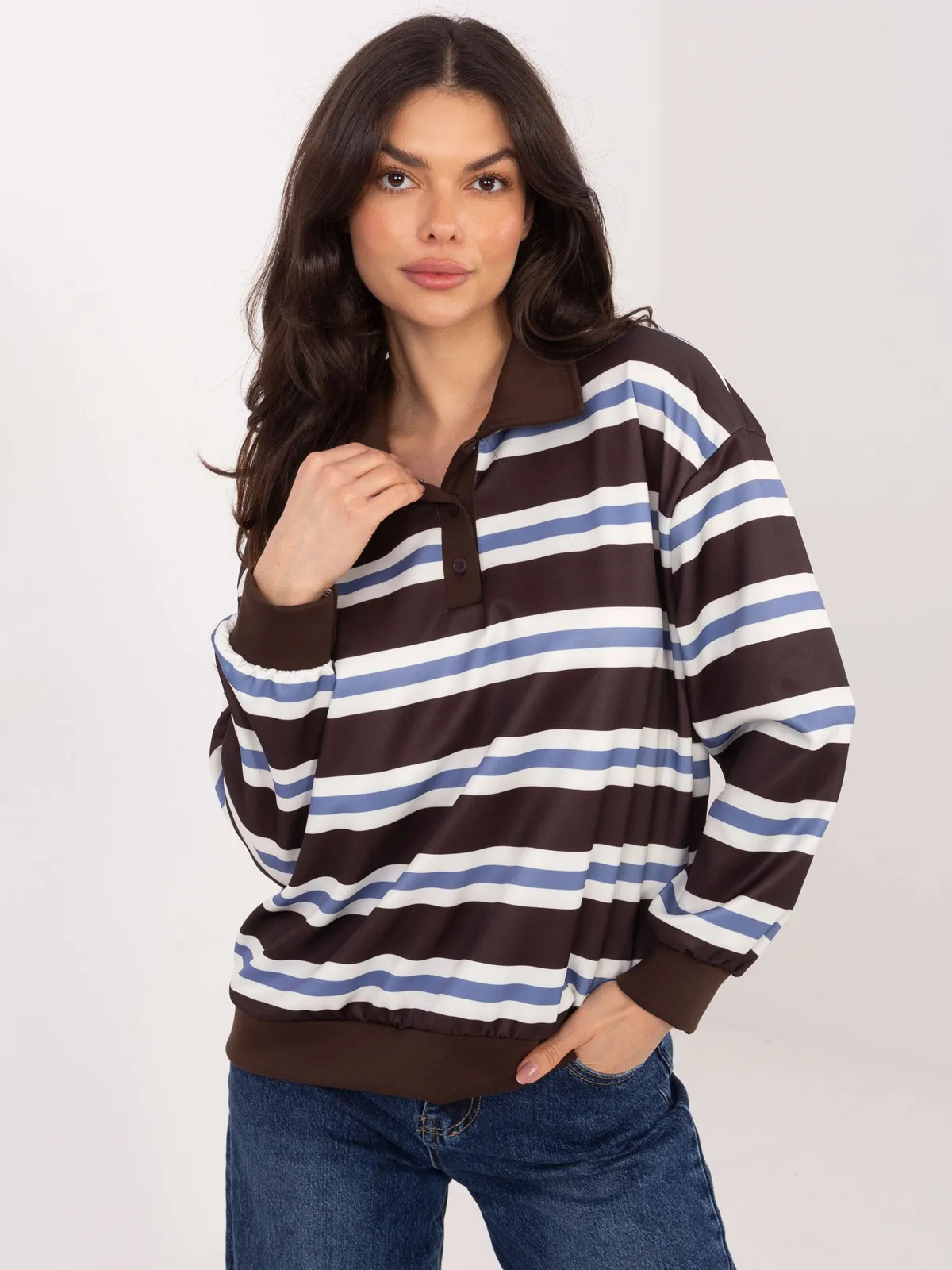 Bluzka polo o kroju oversize w paski - zdjęcie 1