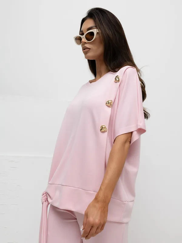 Casualowa bluzka oversize z ozdobnym wiązaniem