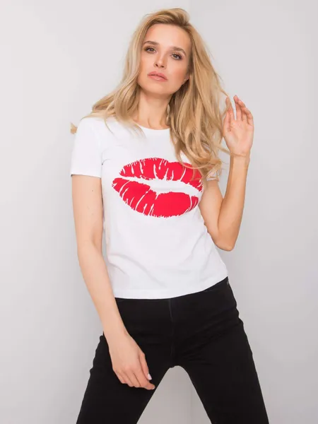 OCH BELLA Biały t-shirt bawełniany z printem