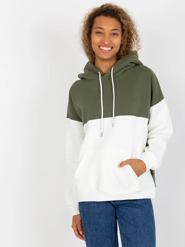 Zielono-ecru dresowa bluza basic kangurka RUE PARIS