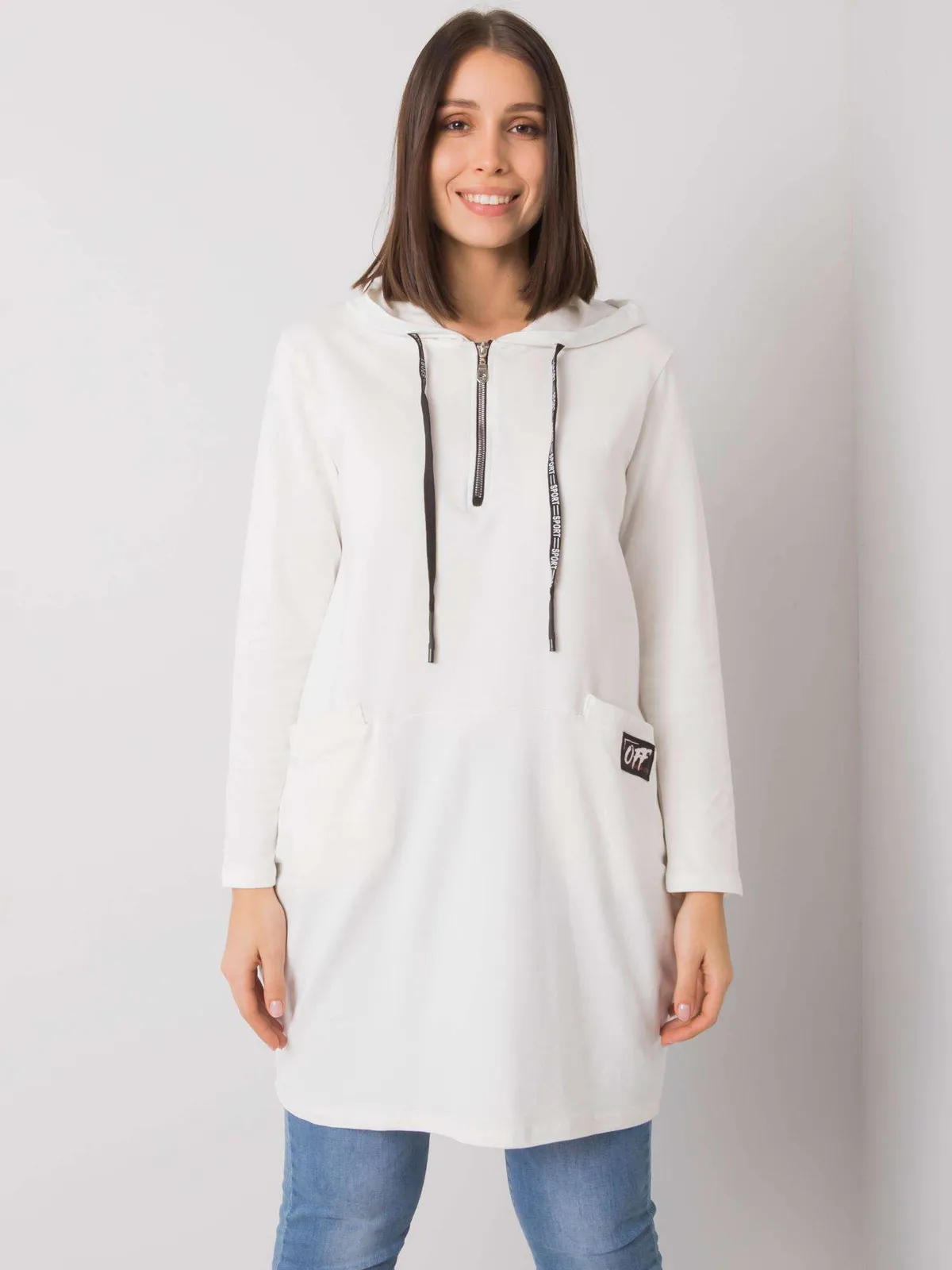 Długa tunika oversize z kapturem i suwakiem - zdjęcie 1