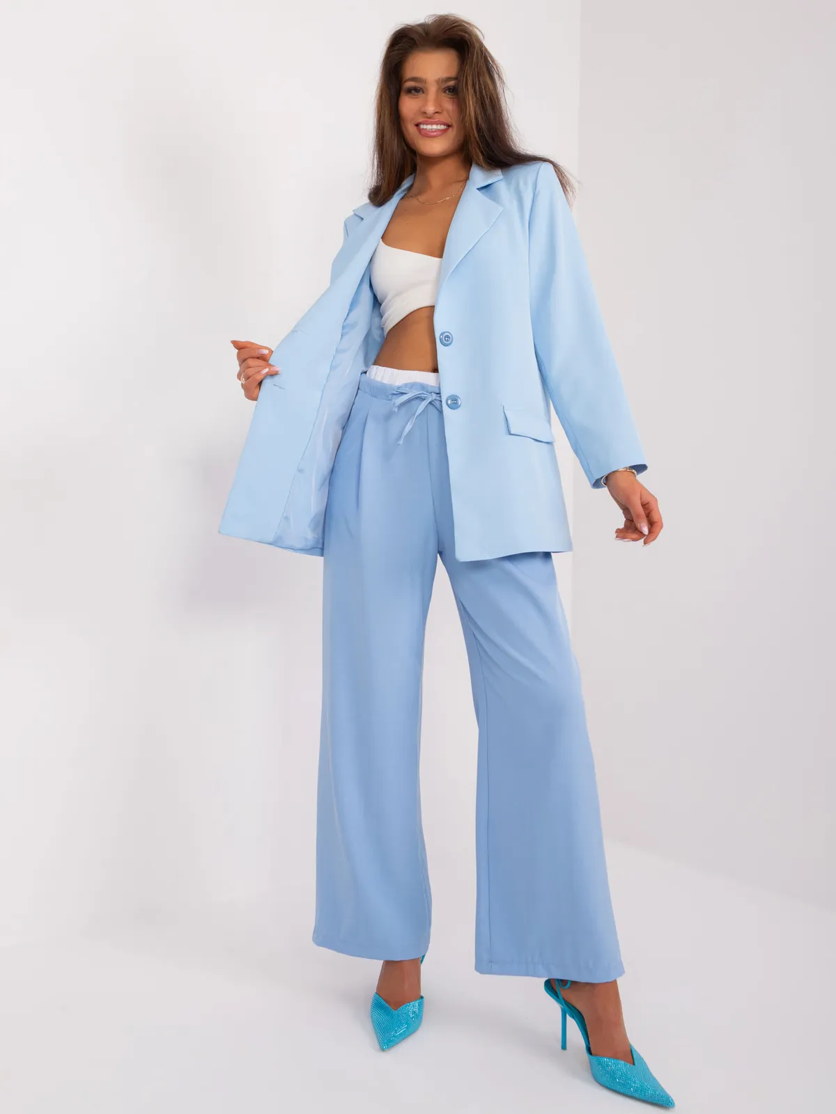 Casualowe spodnie palazzo z wysokim stanem - zdjęcie 1