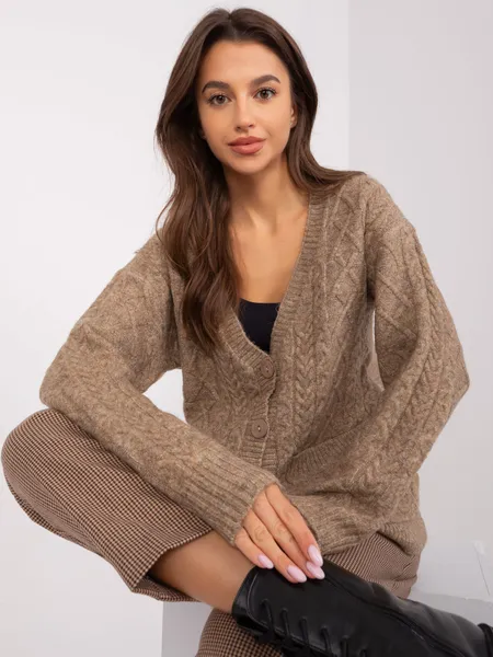 Khaki sweter dzianinowy na guziki