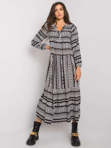 Czarna sukienka maxi w geometryczne wzory