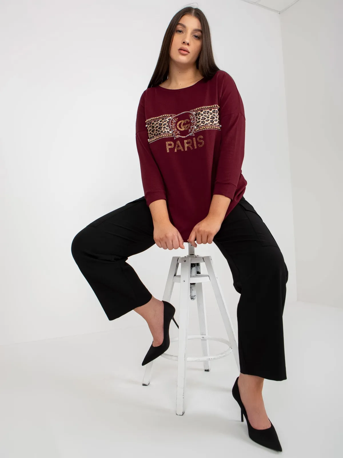 Ciemnofioletowa bluzka bawełniana plus size - zdjęcie 2