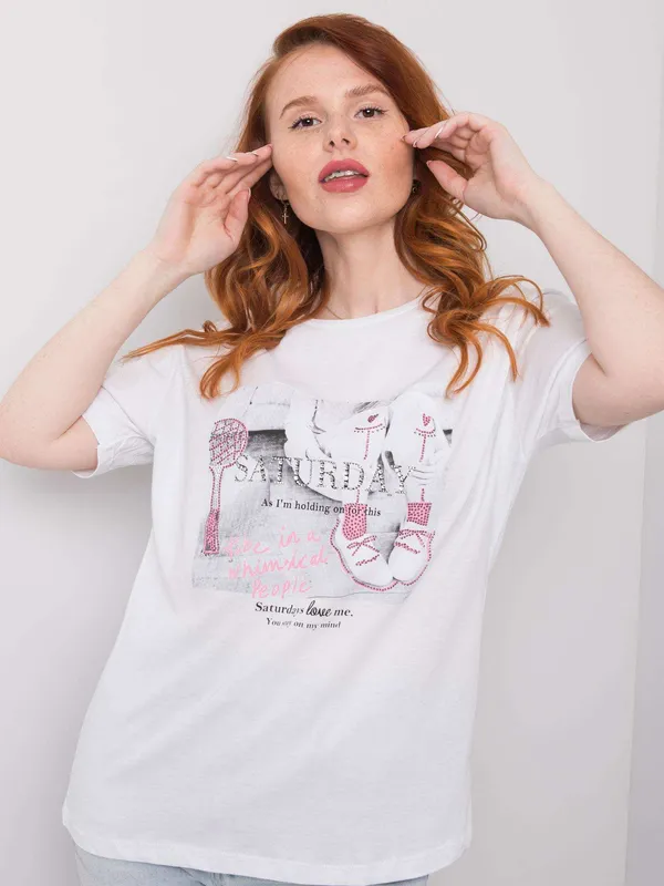 Biały t-shirt damski z dżetami - widok 2