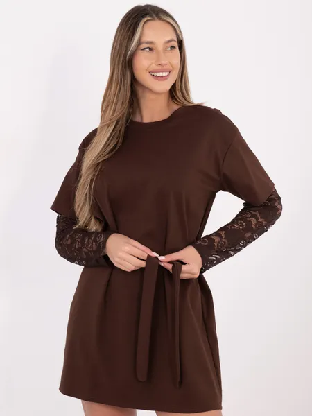 Mini sukienka o kroju oversize z ażurowymi rękawami
