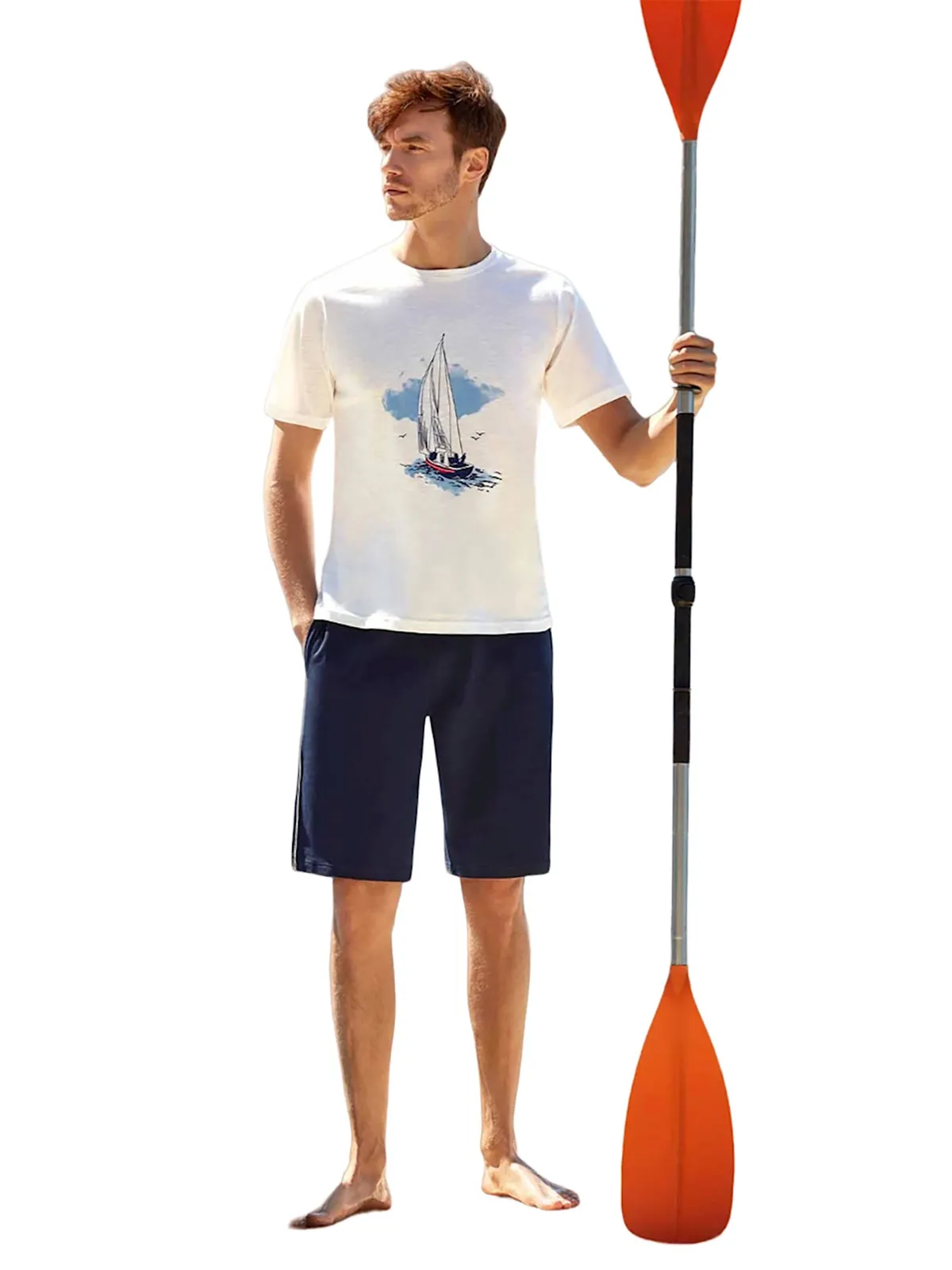 Męska koszulka nocna z żeglarskim motywem graficznym - zdjęcie 1