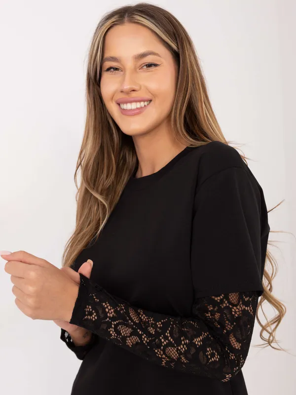 Bluzka z koronkowymi rękawami w stylu casual - widok 2