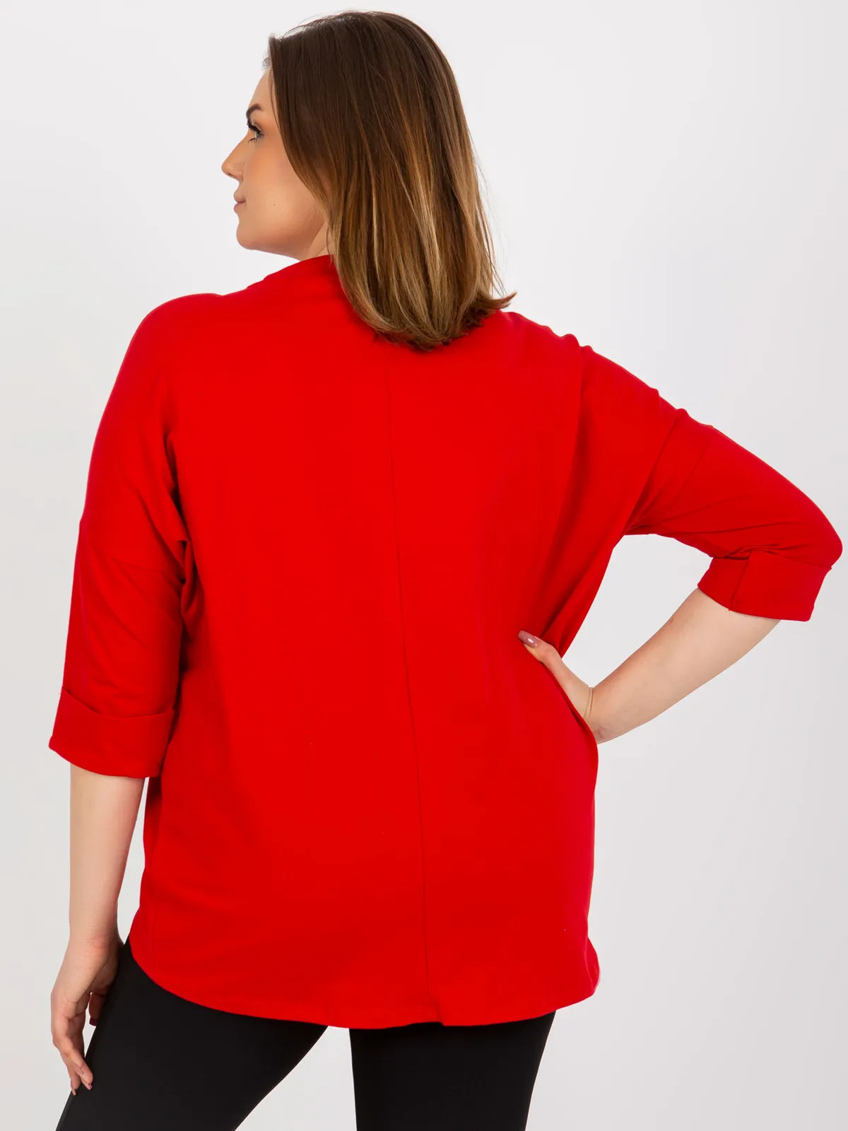 Ciemnoniebieska bluzka plus size z aplikacją - zdjęcie 2
