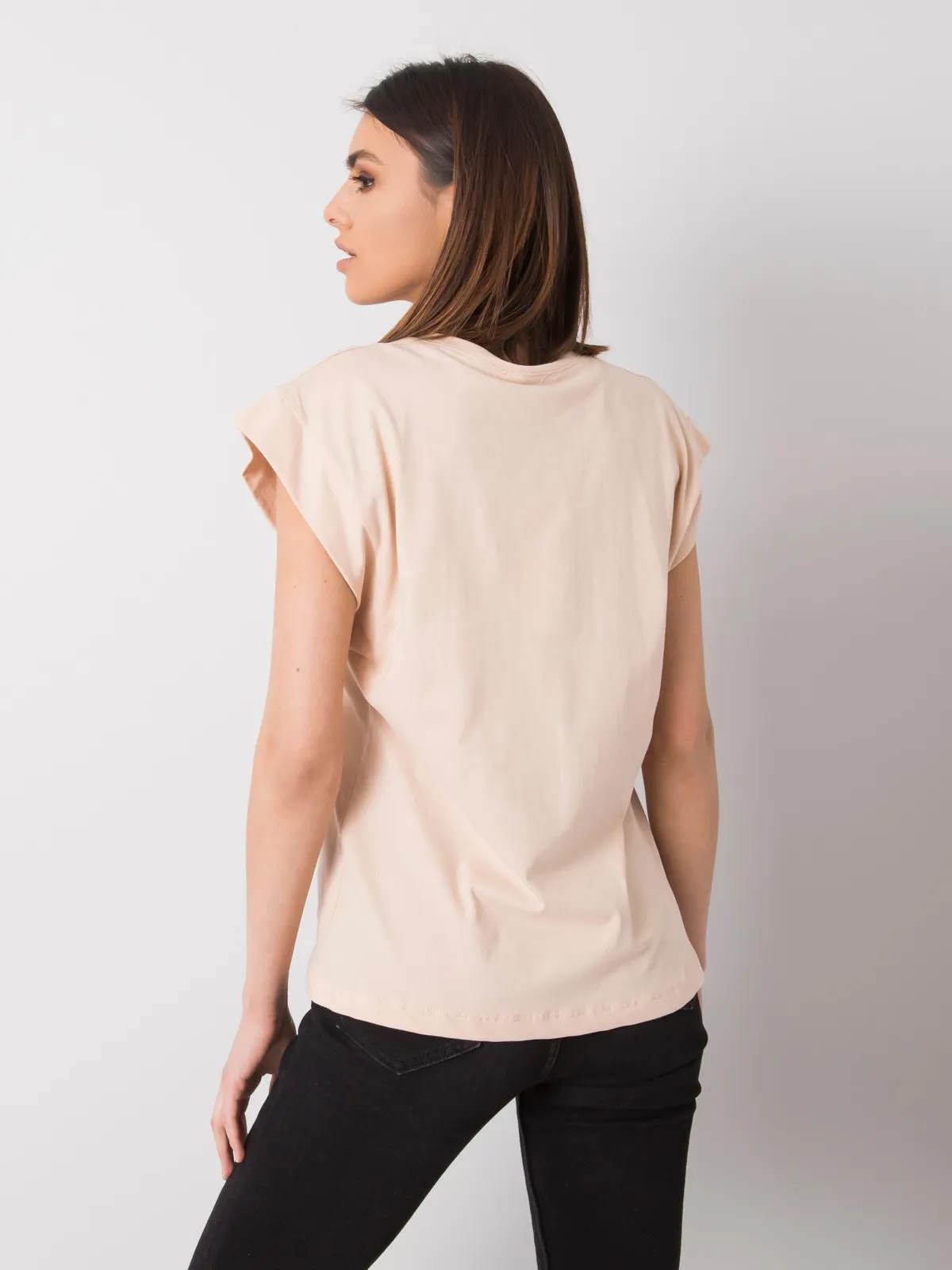 RUE PARIS Brzoskwiniowy t-shirt z printem - zdjęcie 4