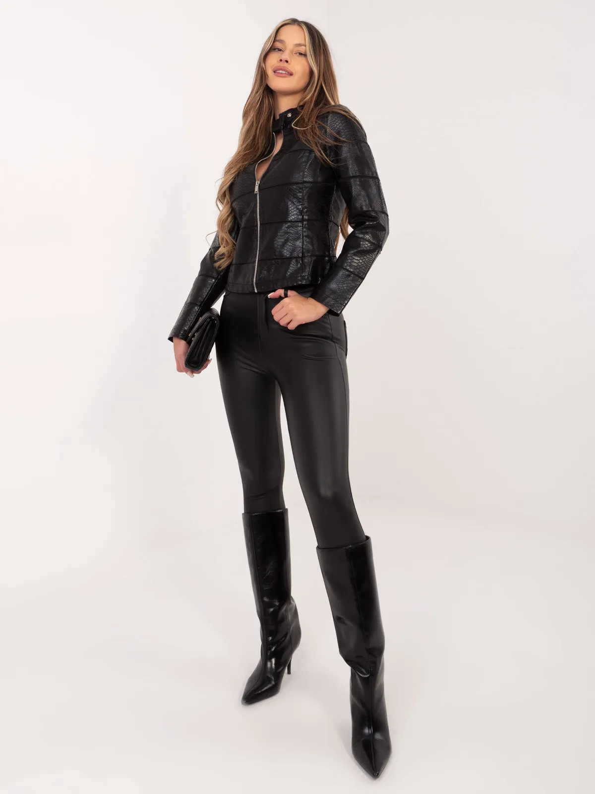 Dopasowana kurtka o kroju ramoneski z suwakiem - zdjęcie 1