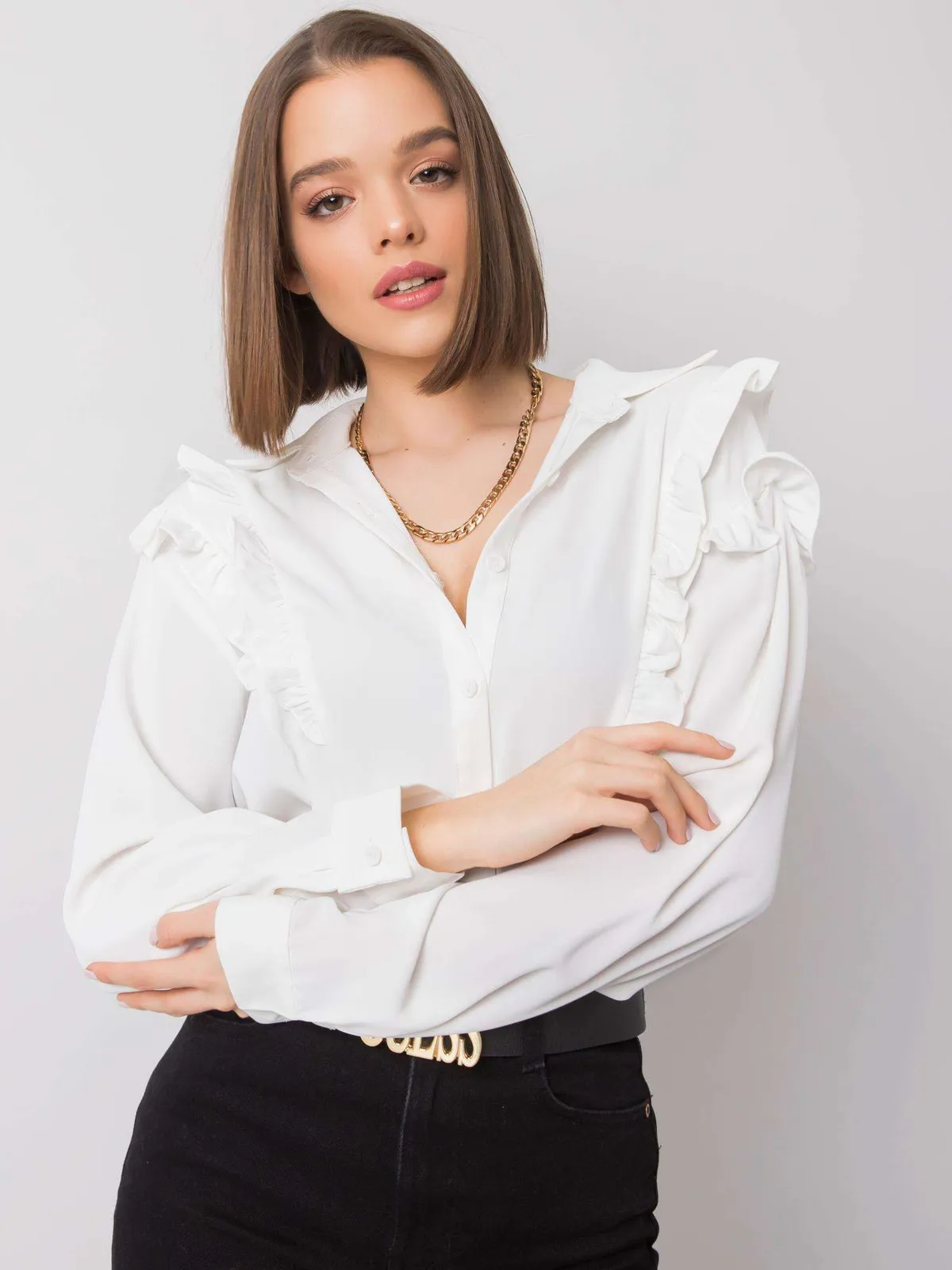 OCH BELLA Ecru koszula z falbanami - zdjęcie 5