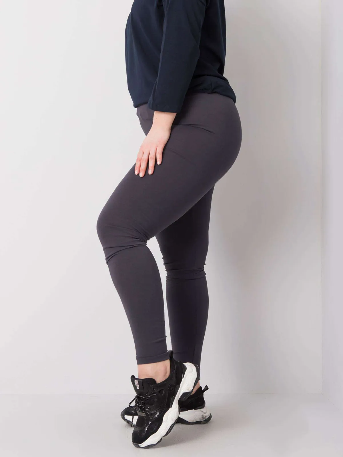 Ciemnoszare melanżowe bawełniane legginsy plus size - zdjęcie 3