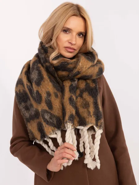 Oversize'owy szal z dekoracyjnymi frędzlami