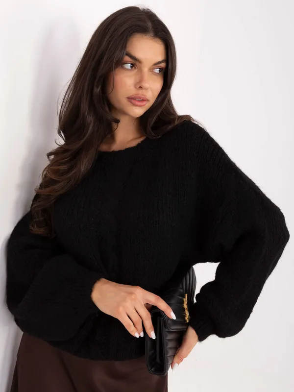 Sweter oversize o luźnym kroju z warkoczem - widok 2