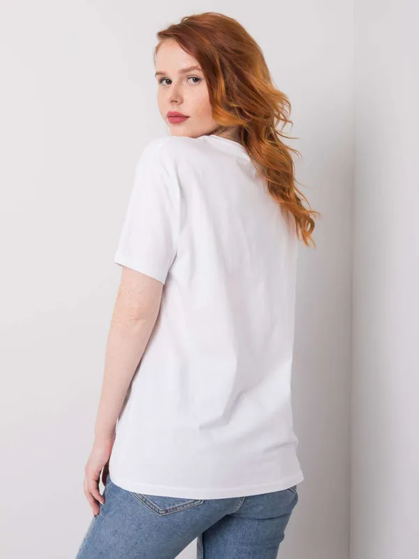 Czarny t-shirt damski z nadrukiem i aplikacją