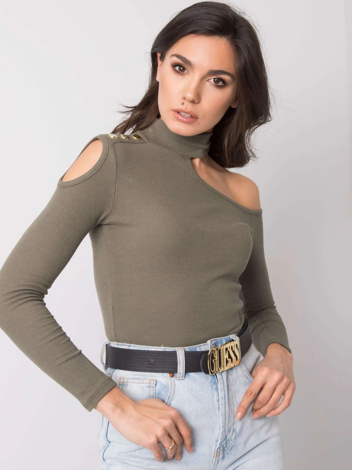 OCH BELLA Khaki bluzka z golfem - zdjęcie 2