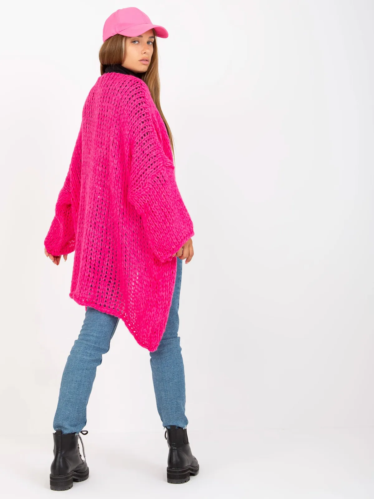 Brązowy dzianinowy kardigan oversize OCH BELLA - zdjęcie 2