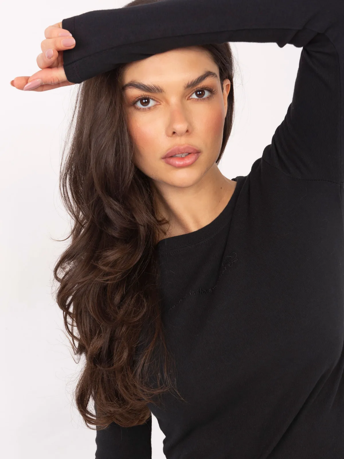 Dopasowana bluzka z długim rękawem typu basic - zdjęcie 1