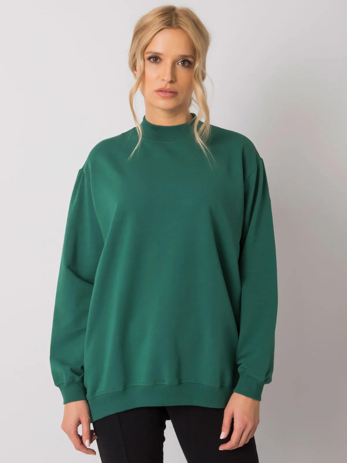 Ciemnozielona bawełniana bluza basic - zdjęcie 1