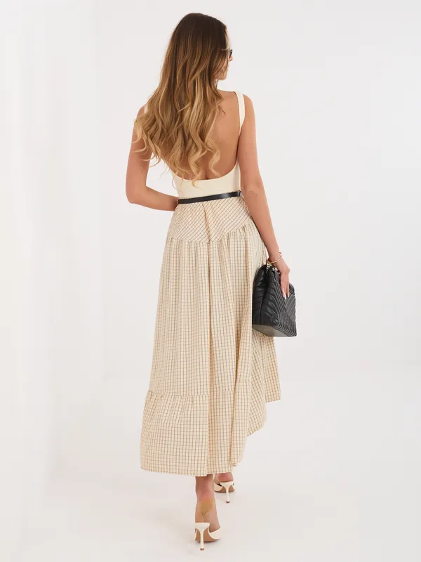 Rozkloszowana spódnica midi z falbaną w kratkę - widok 2