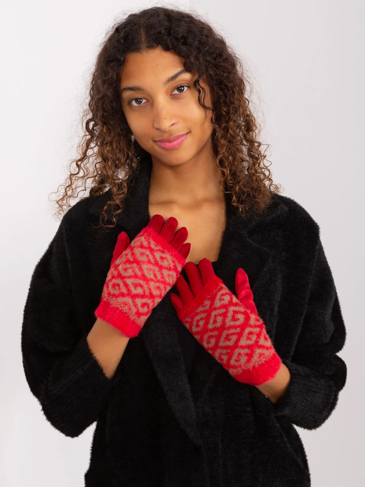 Ciepłe rękawiczki z geometrycznym wzorem do codziennych stylizacji - zdjęcie 1