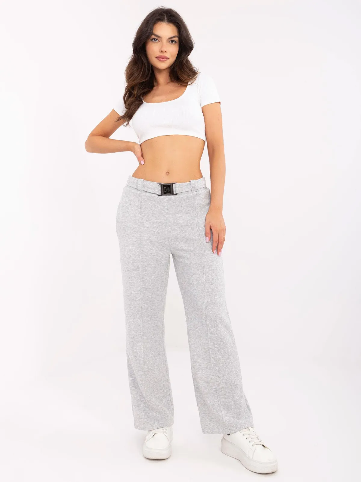 Casualowe spodnie dresowe o kroju wide leg - zdjęcie 1