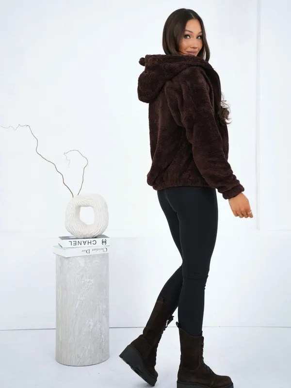 Rozpinana bluza z kapturem z uszami misia