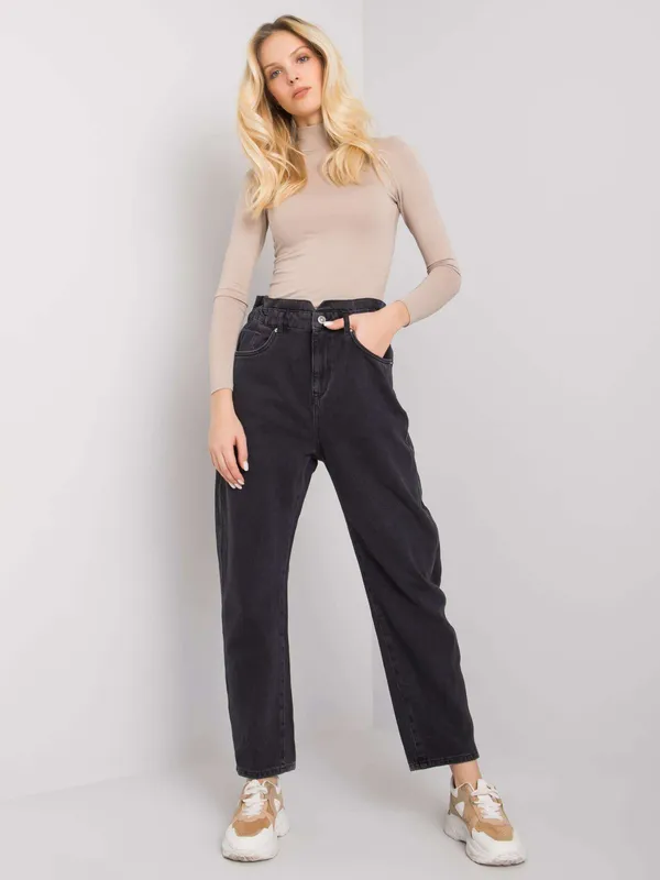 Casualowe spodnie jeansowe z podwyższonym stanem typu mom fit - widok 2