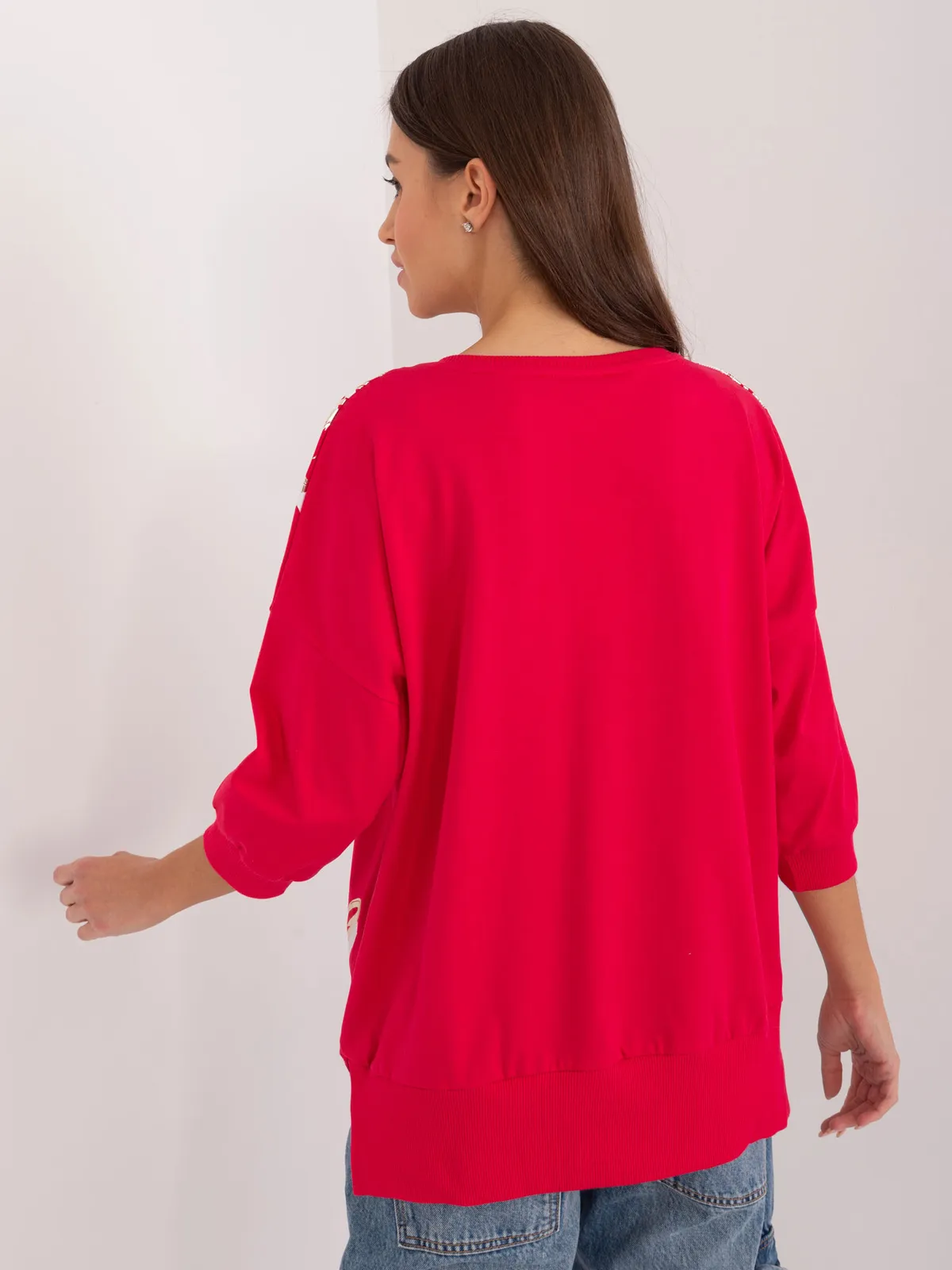 Casualowa bluza z nadrukiem i zdobionym napisem - zdjęcie 1