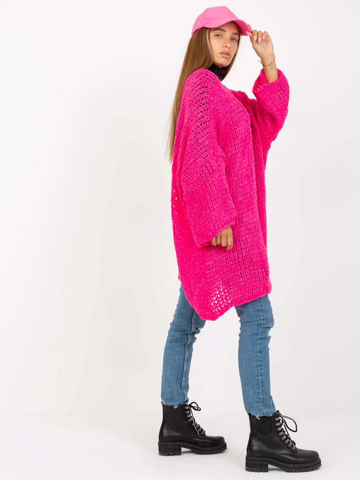 Brązowy dzianinowy kardigan oversize OCH BELLA - zdjęcie 4