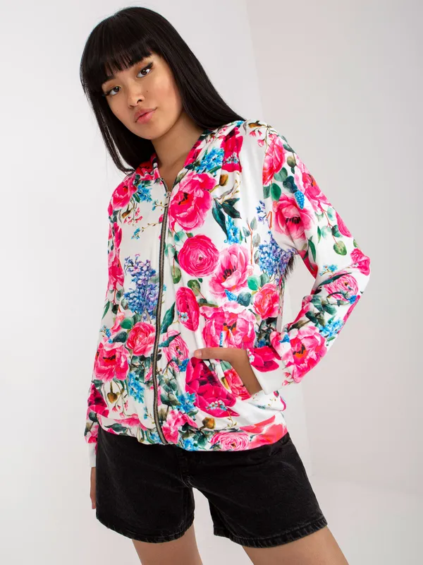 Czarno-różowa rozpinana bluza w kwiaty RUE PARIS - widok 2