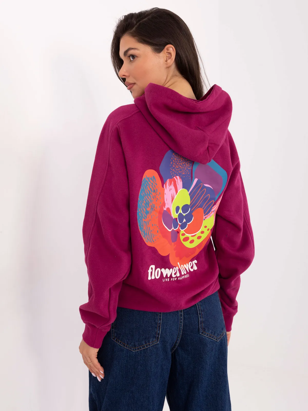 Oversize'owa bluza z kapturem i kwiatowym nadrukiem - zdjęcie 4
