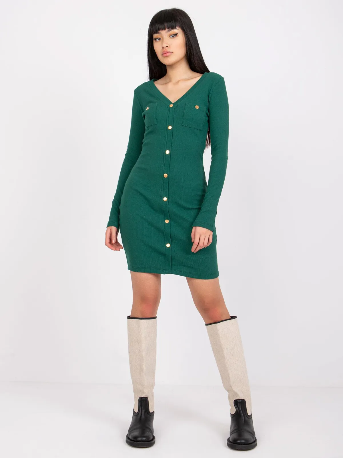 Dopasowana sukienka mini zapinana na guziki - zdjęcie 1