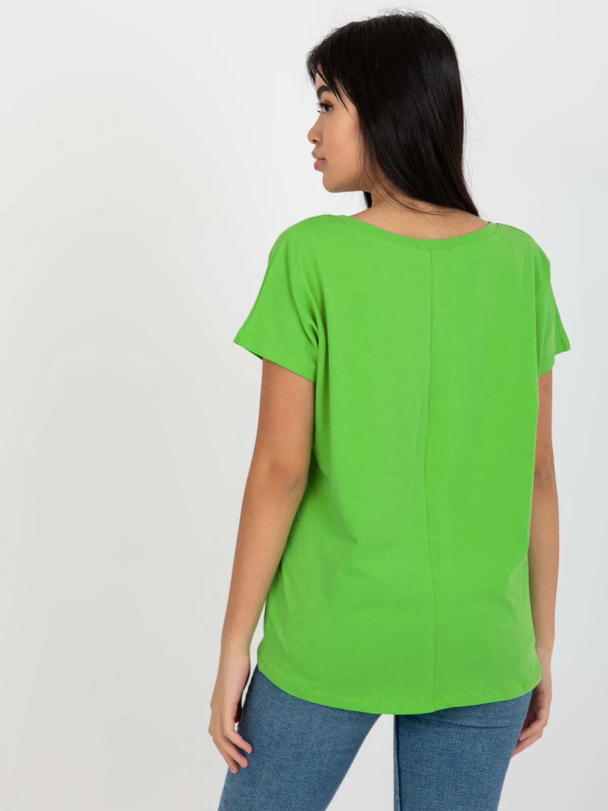 Jasnozielony klasyczny t-shirt basic z dekoltem V Emory - zdjęcie 4