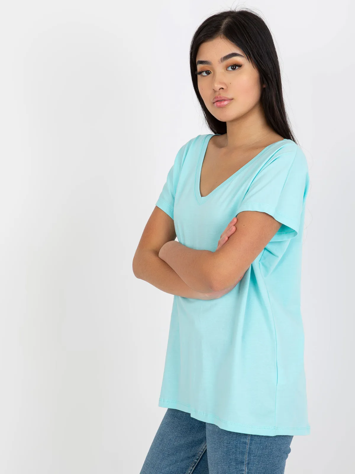 Jasnomiętowy klasyczny t-shirt basic z bawełny Emory - zdjęcie 3