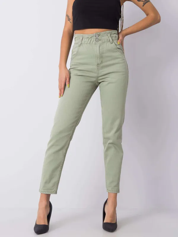 RUE PARIS Khaki jeansy high waist
