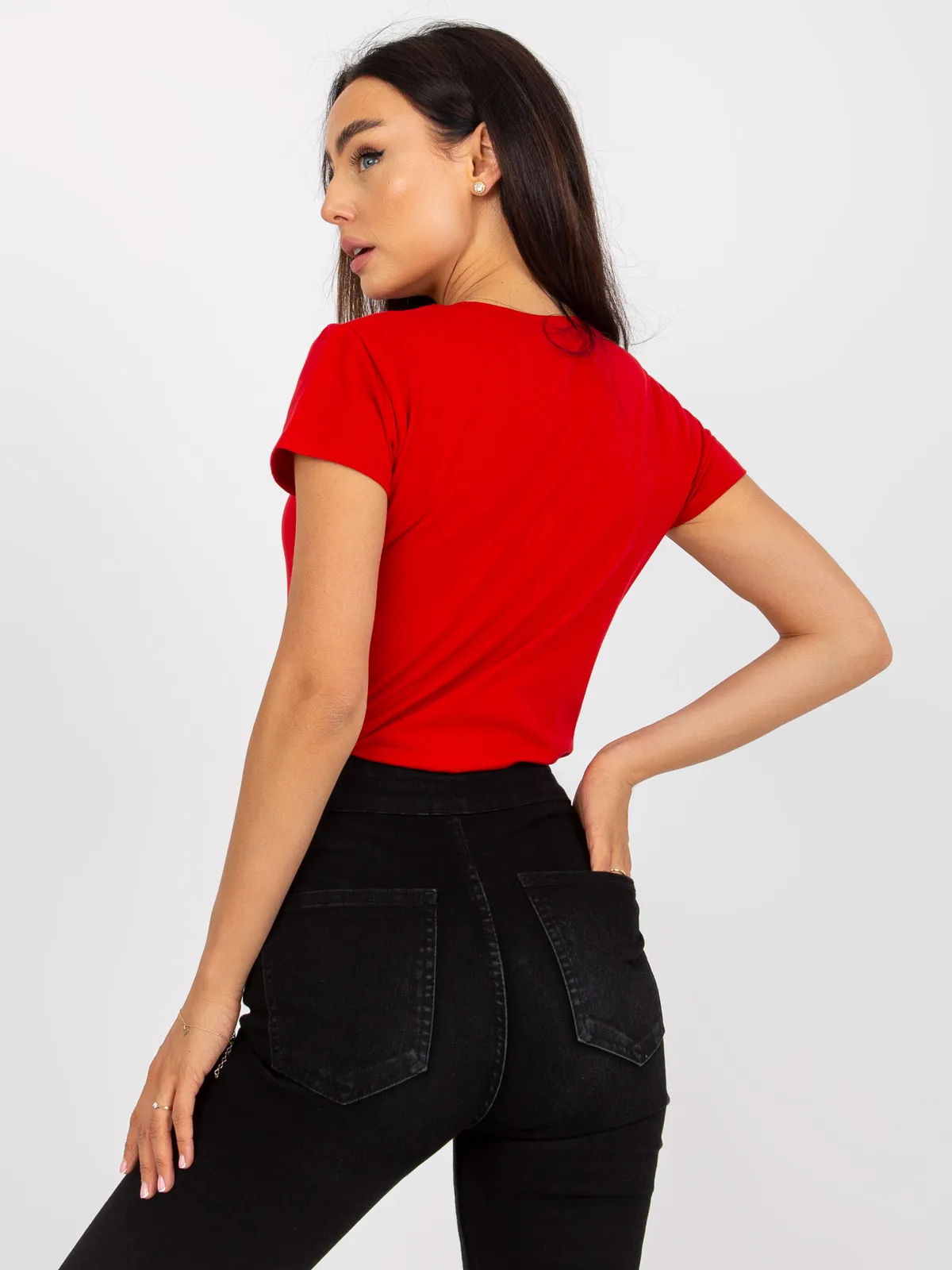 Czerwony gładki t-shirt basic z bawełny - zdjęcie 4